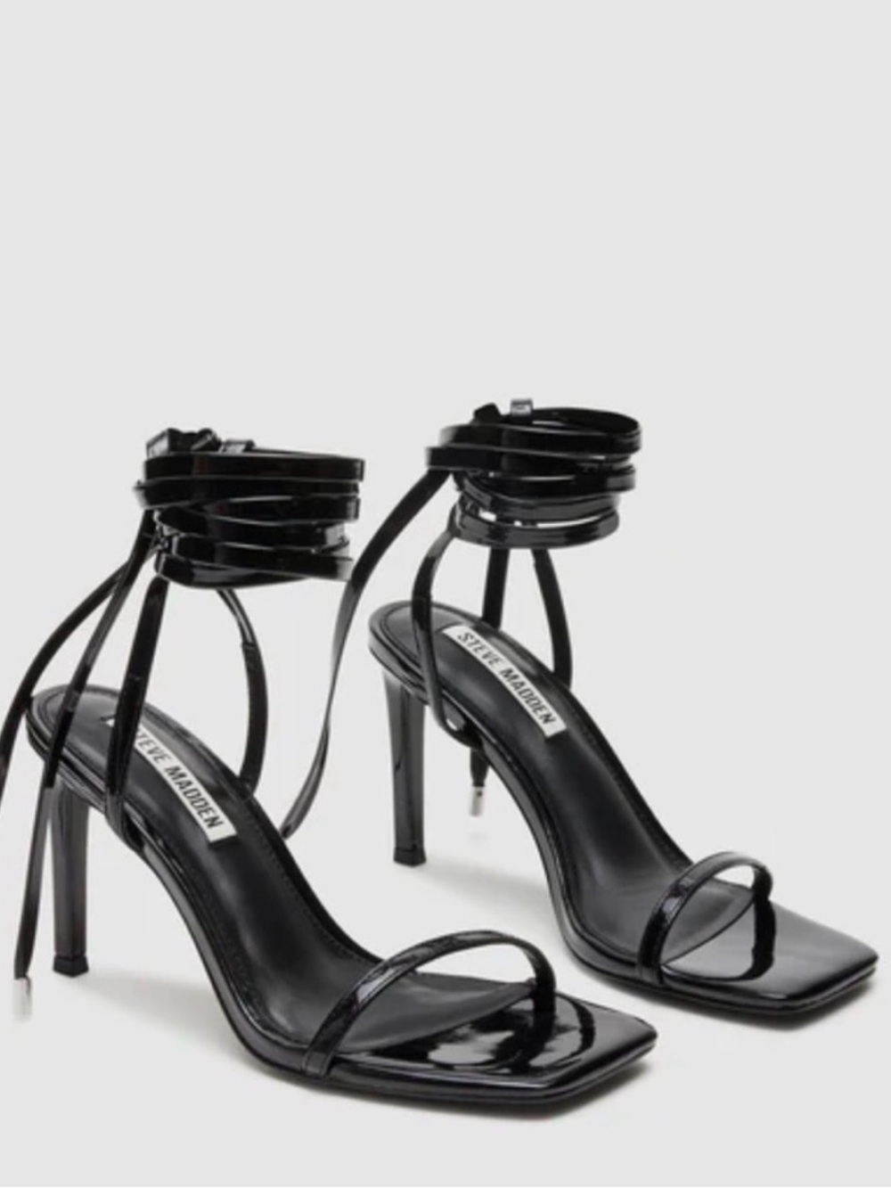 Steve Madden Black Patent Ankle Wrap Up Heels